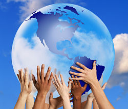 multicultural hands hold earth opt